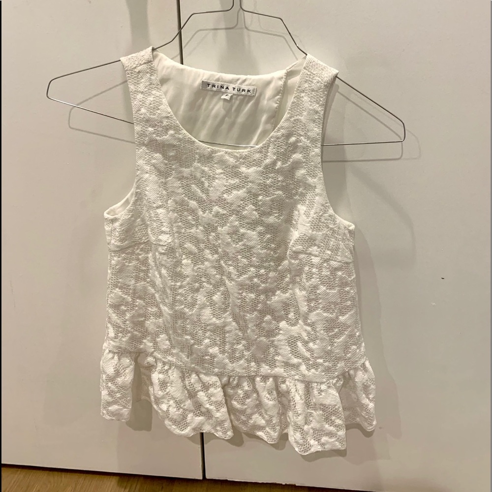 Trina Turk White Lace Ruffle Top